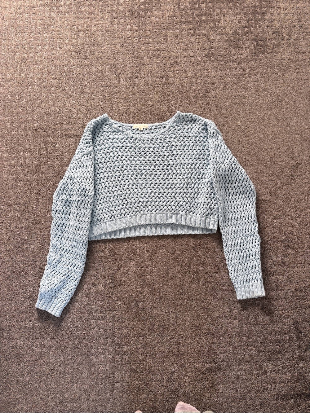 La Hearts Pale Blue Open-Knit Cropped Top
